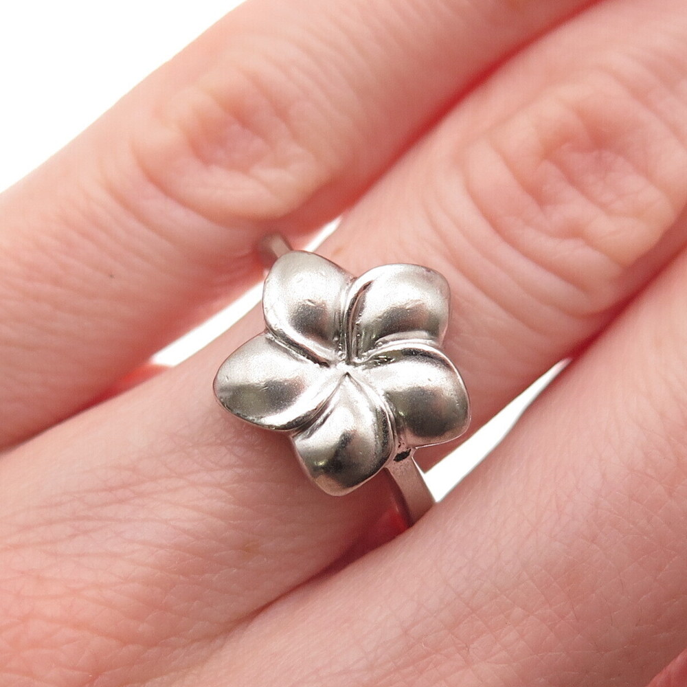 925 Sterling Silver Vintage Hawaiian Plumeria Flower Ring Size 6